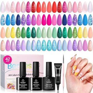 Summer Gel Nail Polish Set, 42pcs UV Gel Nail Polish Colors Blue Pink